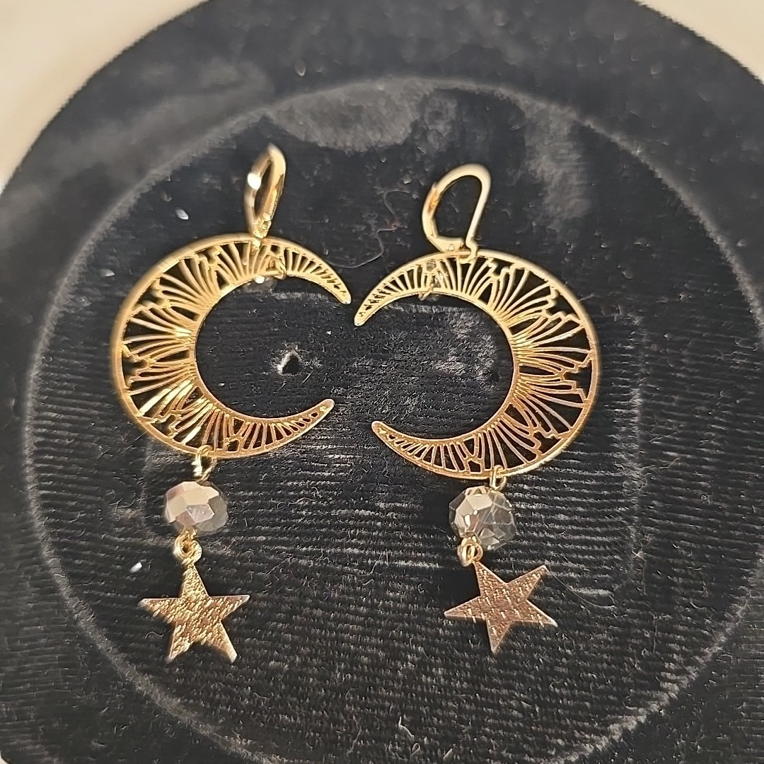 Gold Moon & Star Statement Large Earrings